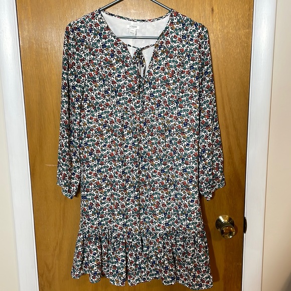 J. Crew Womens XXS White with Floral Pattern Dress V-Neck with Tie - Picture 1 of 10